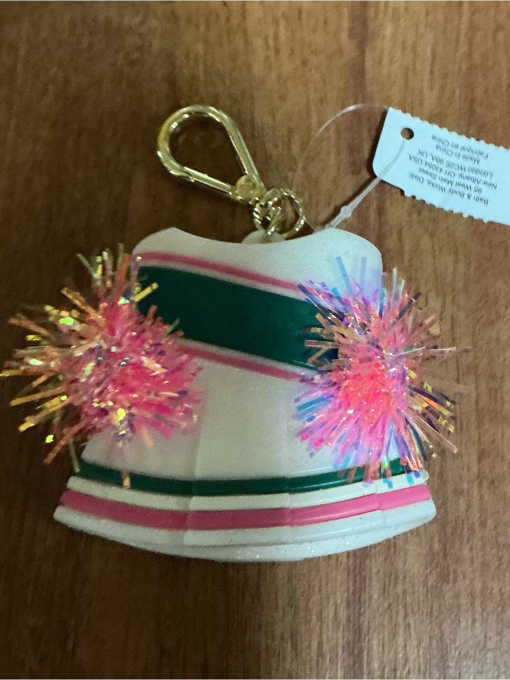Bath & Body Works Kids Pom Pom Cheerleader Hat Keychain - White and Pink holder